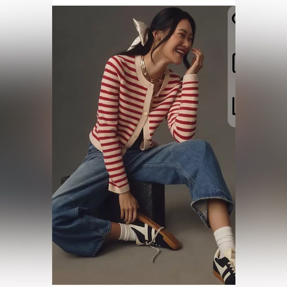 ANTHROPOLOGIE NVLT Striped Sweater Lady Jacket Cardigan